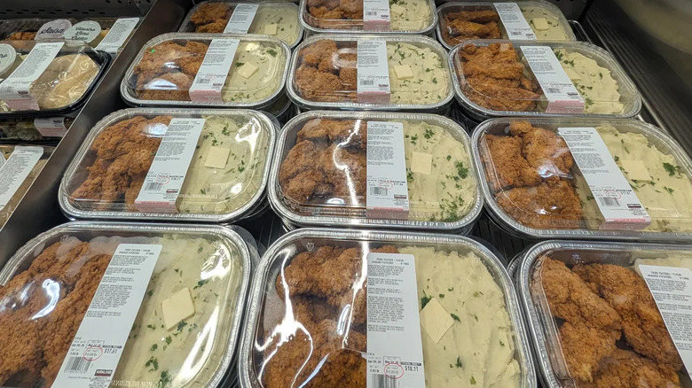 Costco fried chicken and mashed potatoes