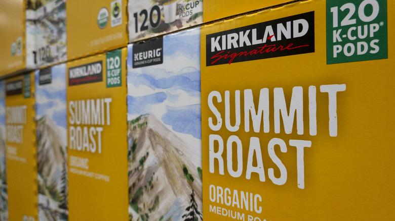Boxes of Kirkland Signature coffee k-cups