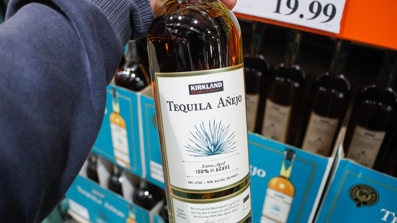 Bottle of Kirkland Signature Tequila Añejo at Costco