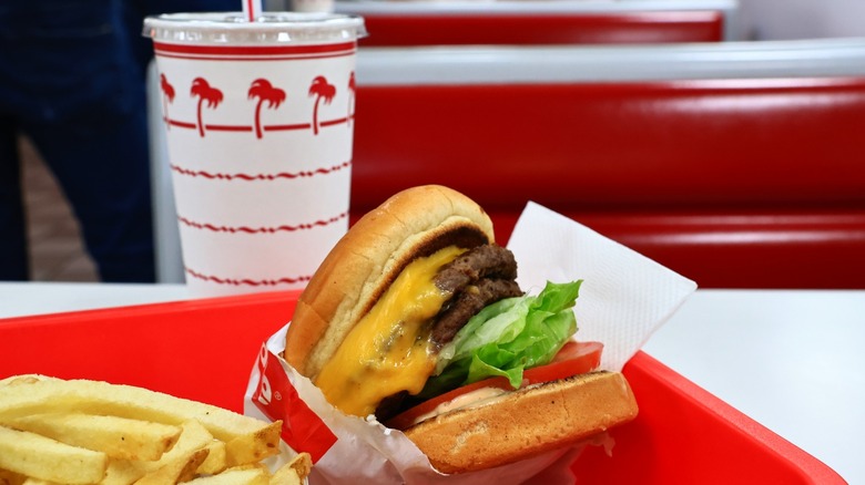 In-N-Out burger, fries, and a drink