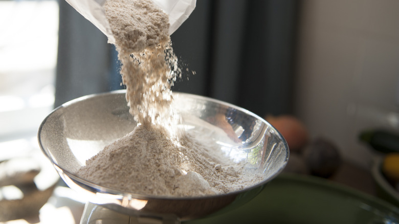 Flour poured into a bowl