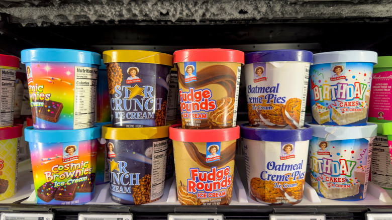 Little Debbie ice cream pints on store shelf