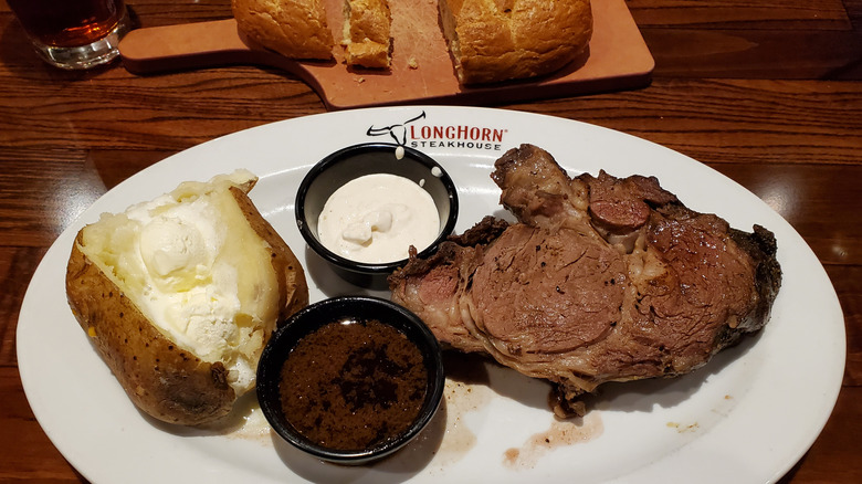 Prime rib at Longhorn Steakhouse.
