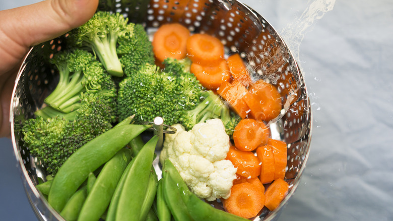 vegetables in a steamer