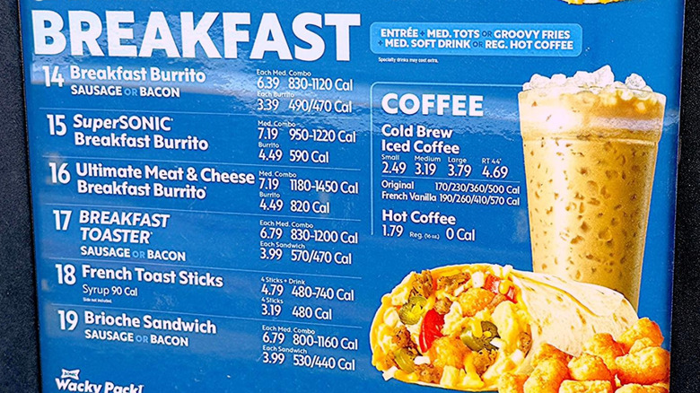 Sonic drive-thru breakfast menu
