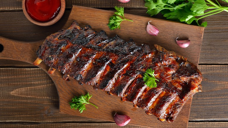 Pork ribs on cutting board
