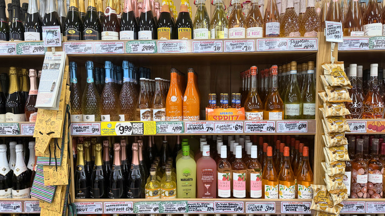 Wines and other alcohol on the shelves at Trader Joe's