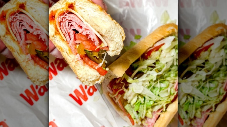 Two halves of a Wawa meat sub