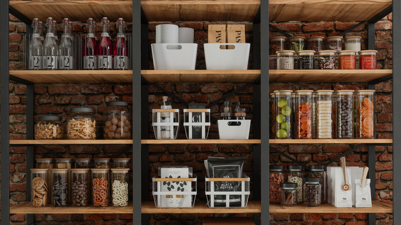 Shelves of kitchen storage