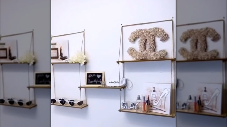 Dollar Tree floating shelves decorated and strung together.