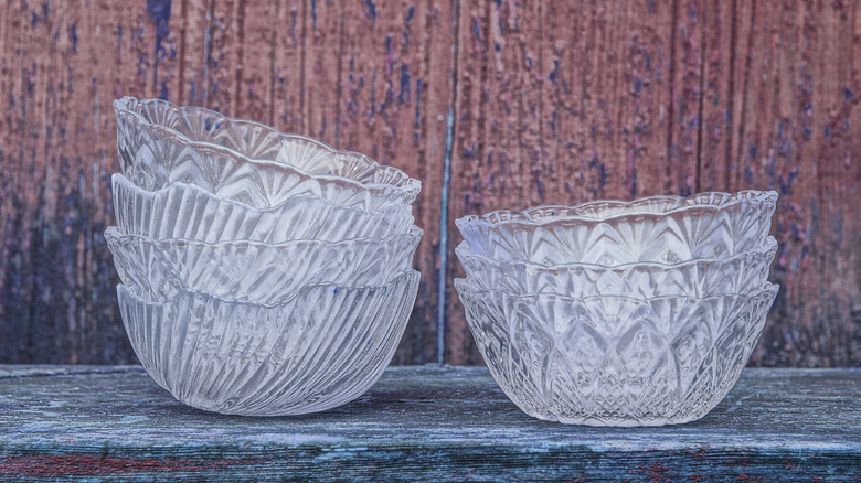 Stacks of glass bowls