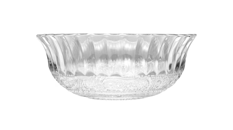 Dollar Tree decorative clear glass bowl on a white background