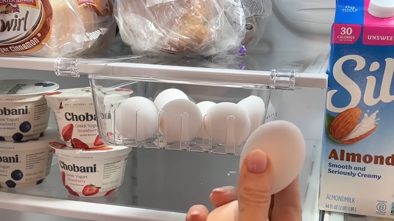 Clear storage bin with eggs inside
