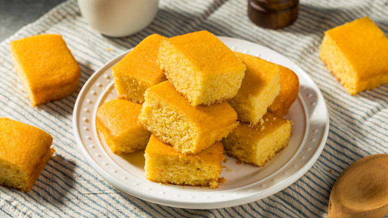 Cornbread squares on a plate