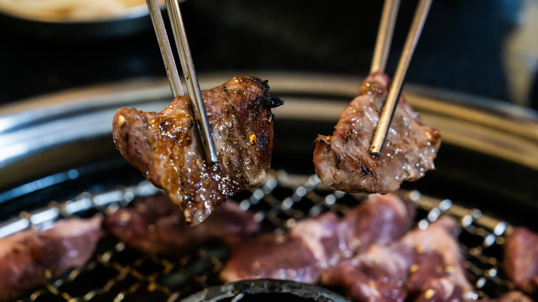 Close-up of Korean barbecue meats