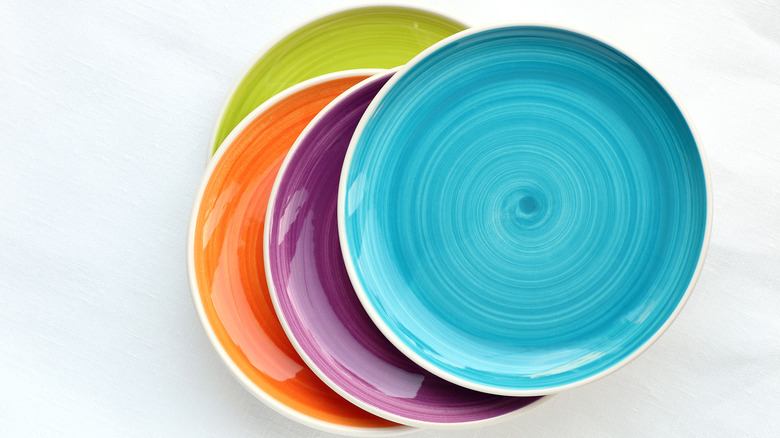 Stack of colorful dinner plates