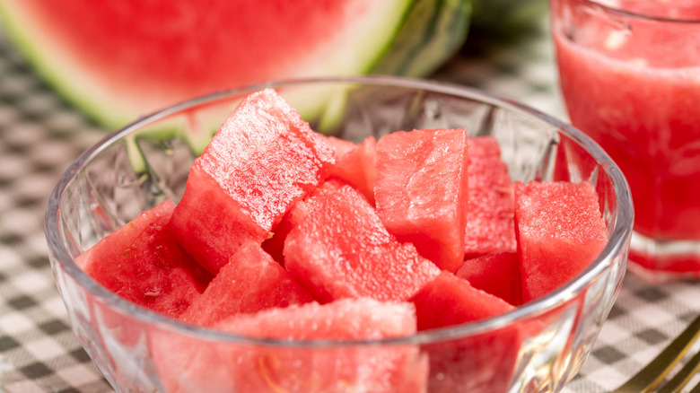 Watermelon chunks placed inside a bowl