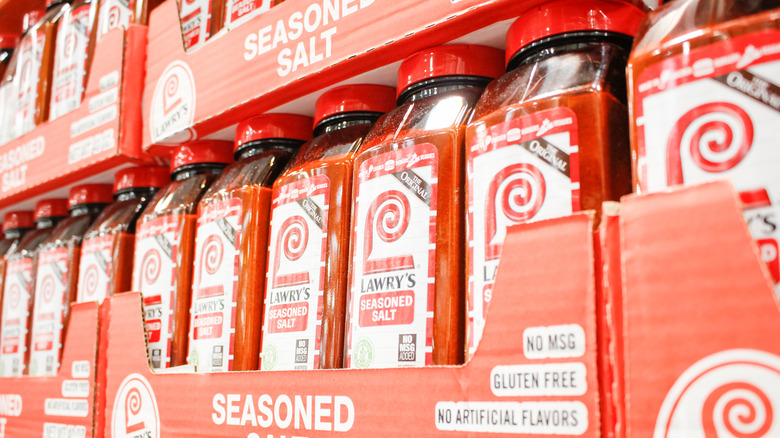 Lawry's Seasoned Salt on a grocery store shelf.