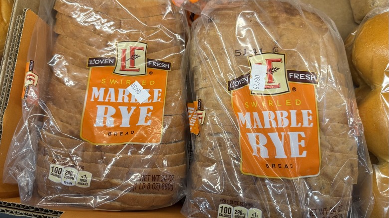 Swirled marble rye bread in bags