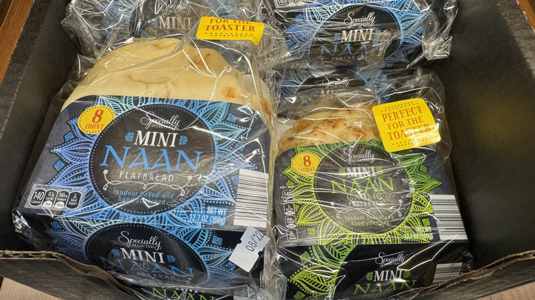 Mini naan bread on store shelf