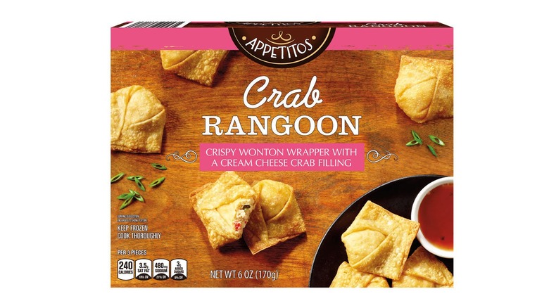 A box of frozen Appetitos Crab Rangoon