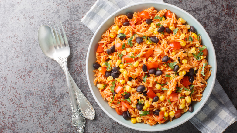 Mexican rice in serving dish