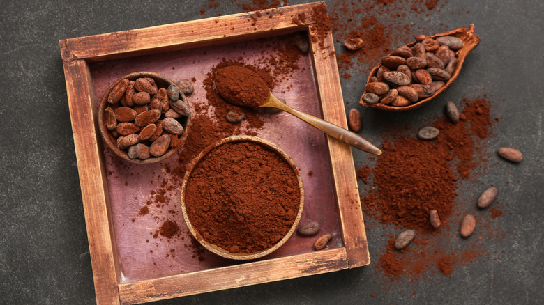 bowls with cocoa powder