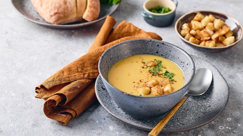creamy soup with croutons