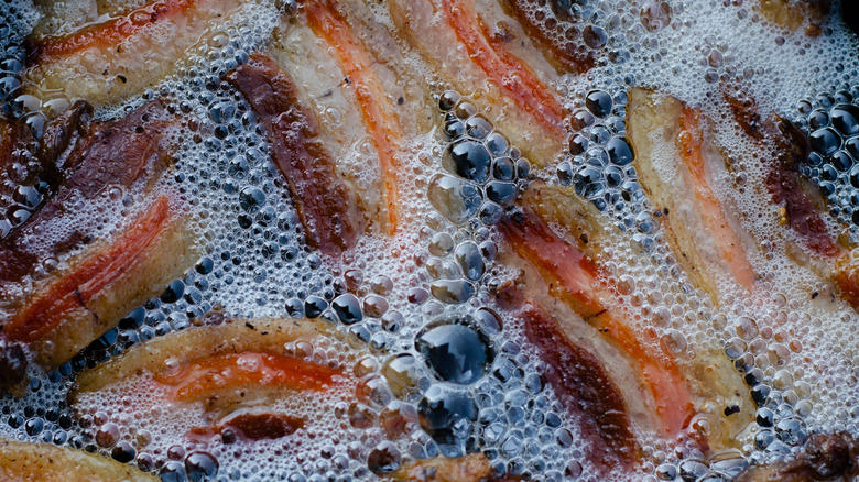 Bacon sizzling in a pan
