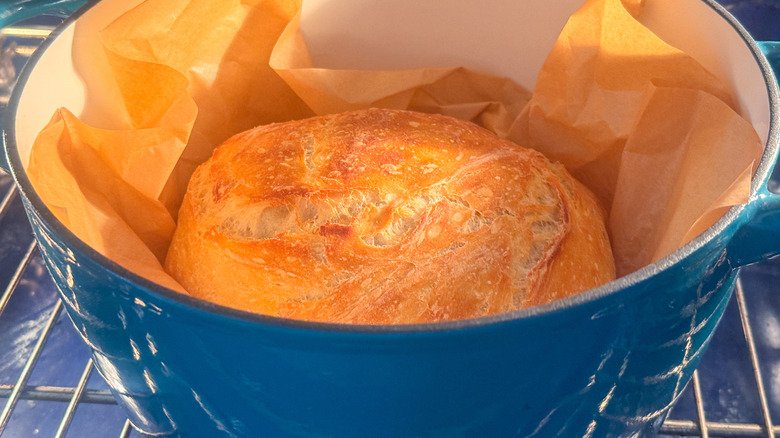 bread in oven in pot