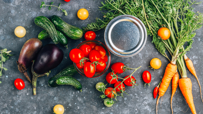 freshly harvested mini vegetables on a table