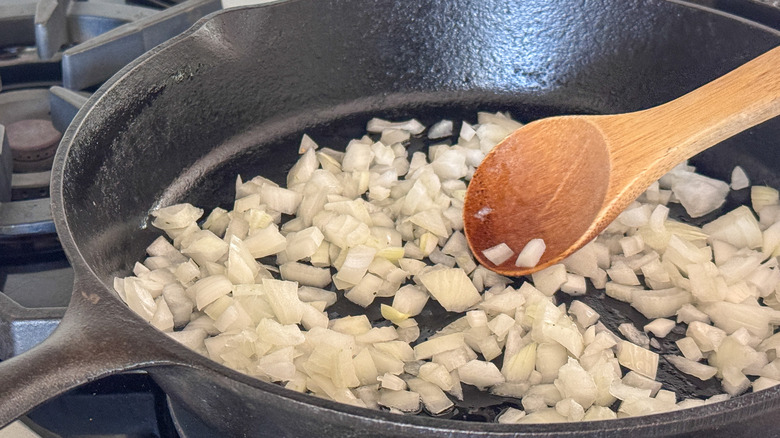 Diced onions in skillet