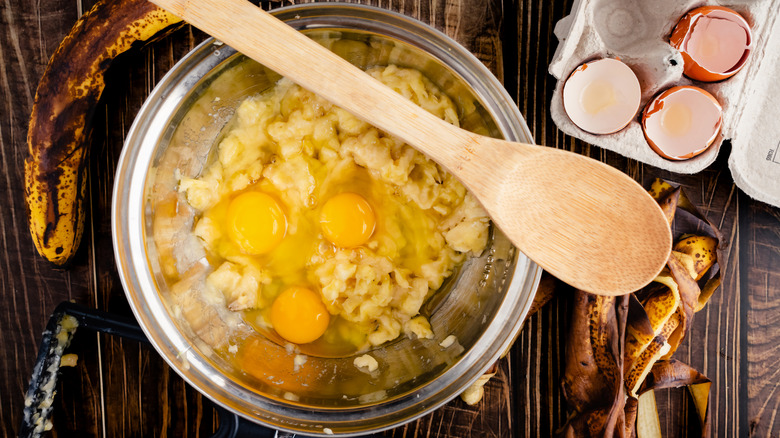 Banana bread ingredients in a bowl