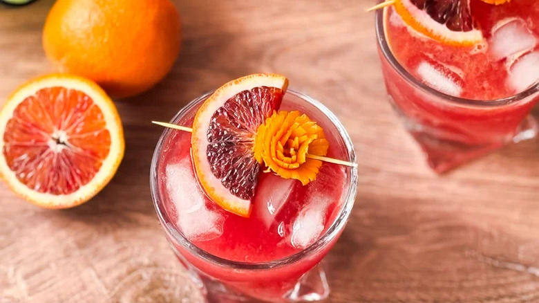 Blood orange crush cocktail with orange slice garnish