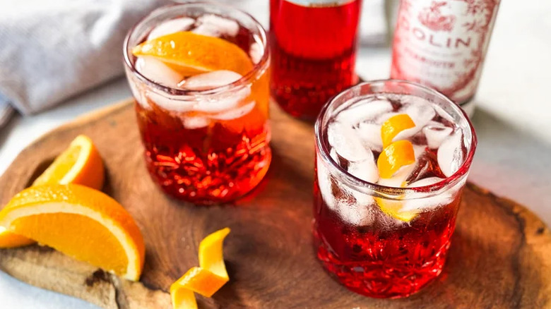 Classic Americano cocktail with orange garnish