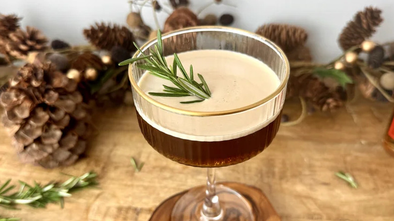 Winter Woods Espresso Martini with fresh rosemary garnish