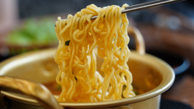 Ramen noodles in a pan