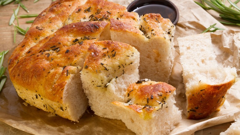 Homemade air fryer focaccia garnished with rosemary