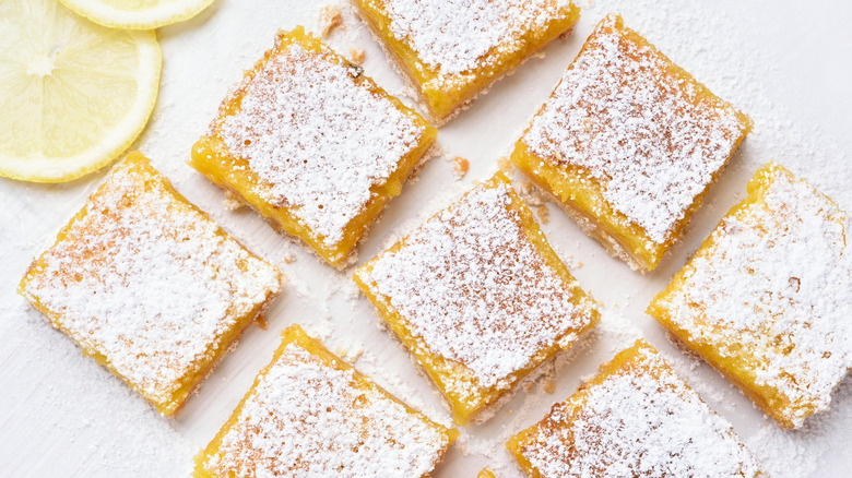 Lemon bars with powdered sugar on top.