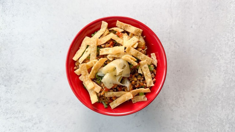 Pork egg roll in a bowl