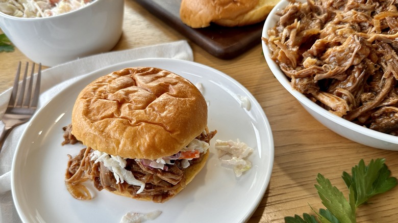 pulled pork sandwich on plate