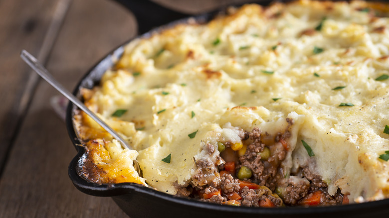 shepherd's pie in a cast iron skillet