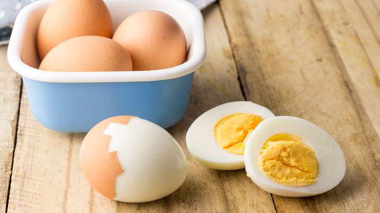 hard-boiled eggs on table