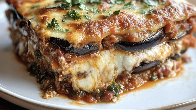 closeup of eggplant lasagna
