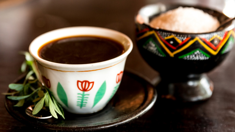 Ethiopian coffee served in traditional cups