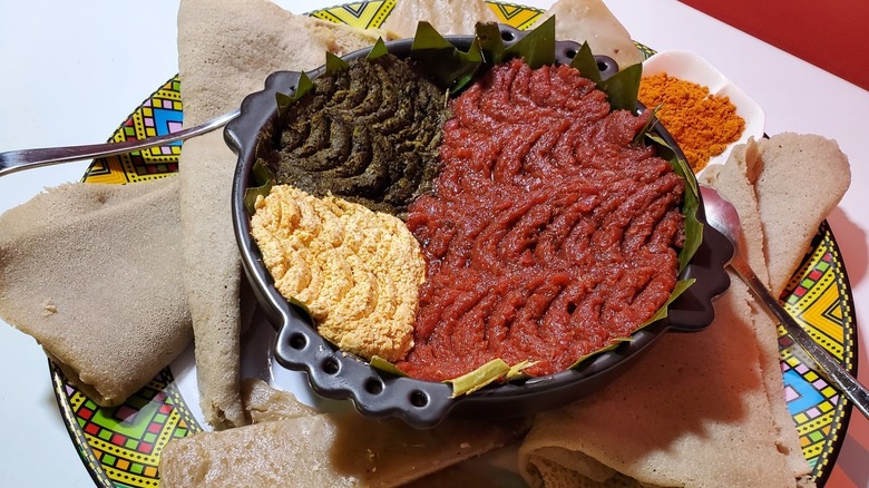 Kitfo served with injera at Nazrawi Ethiopian restaurant in Maryland