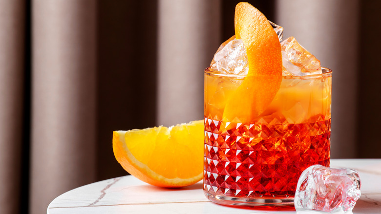 orange slice in a negroni