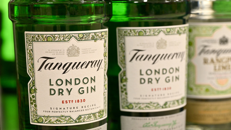 tanqueray london dry gin in green bottles
