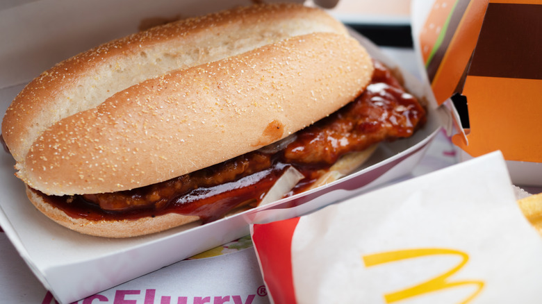 McRib sandwich and fries