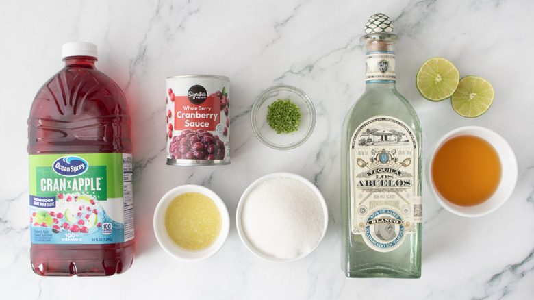 Ingredients for tequila cosmopolitan cocktails